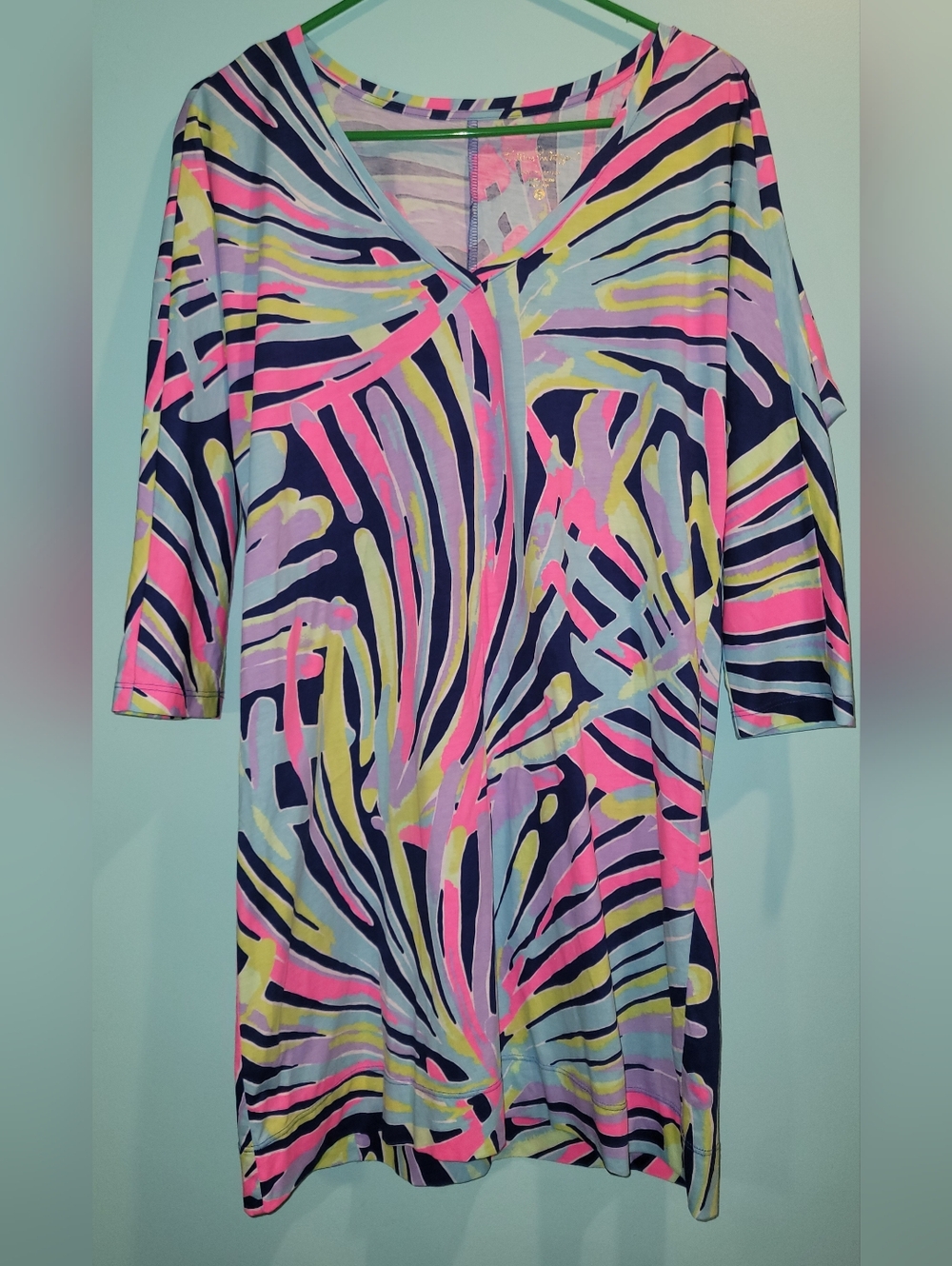 Lilly Pulitzer Sz Small Cori Dress Indigo Sea Dreamin Pima Cotton Dolman Sleeve
